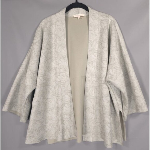 Anthropologie SOLITAIRE Open‎ Cardigan MEDIUM Floral Faux Suede Jacket Kimono - Picture 1 of 10